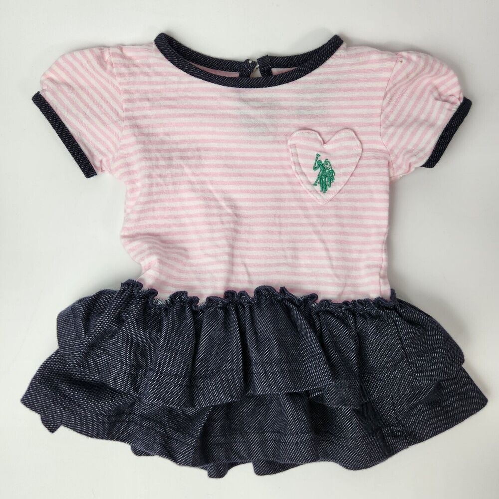 Us Polo Assn Baby Dress Sz 6/9 M Pleated Embroided Preppy Princess Flare Skirt